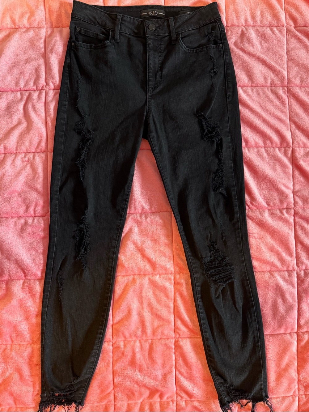 Guess Black Distressed Ankle Cropped High-Rise Skinny Jeans